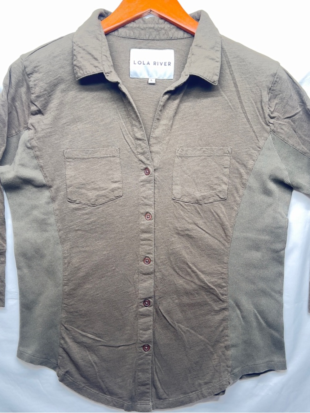Lola River Women's‎ Olive Green Button-Front Blouse